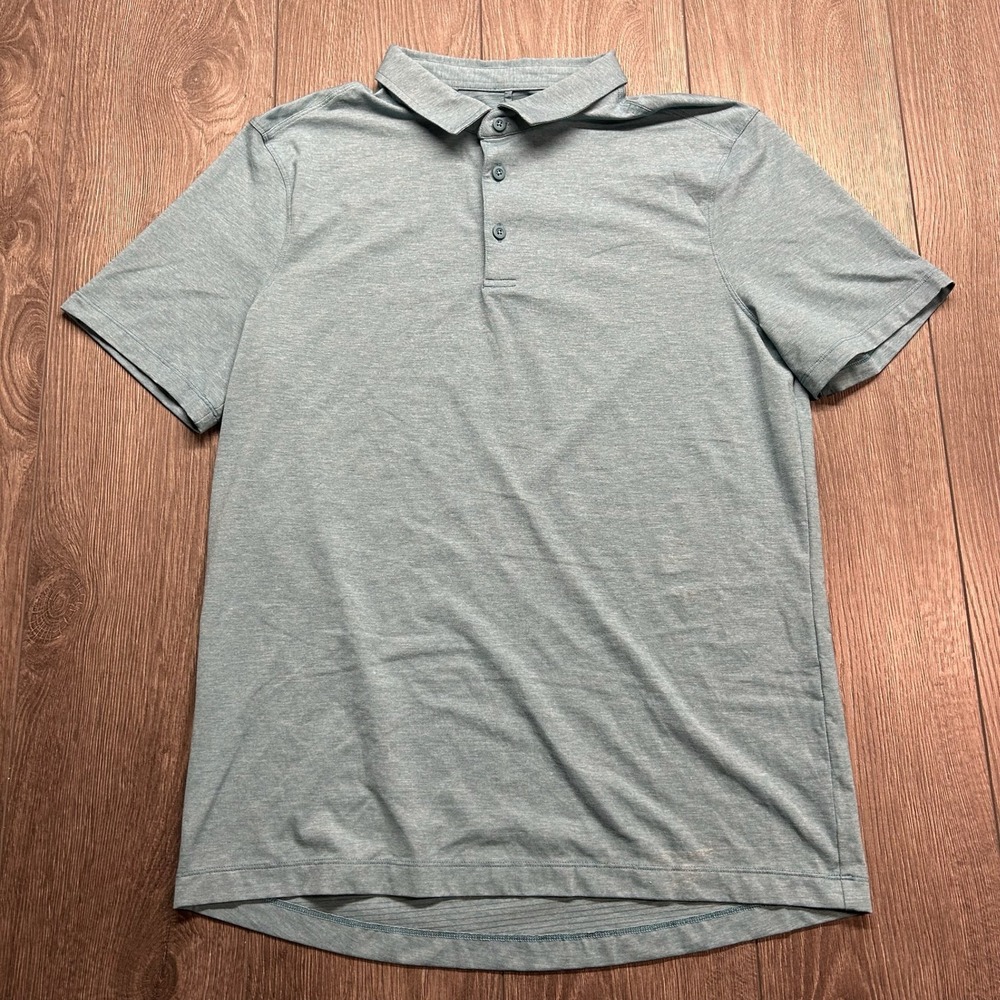 Lululemon Mens Evolution Polo Shirt Light Blue Heathered Short Sleeve Large